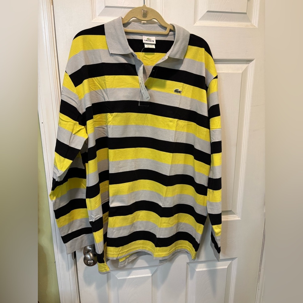 Lacoste Mens Cotton Striped Collar Long Sleeve Polo Shirt Yellow Combo (5XL&6XL)